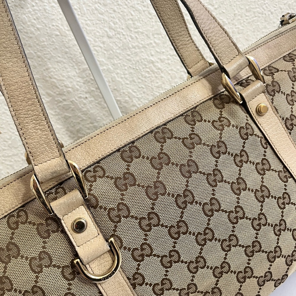 Gucci Beige GG Canvas Tote with Tan Trim and Gold Hardware - Picture 14 of 14